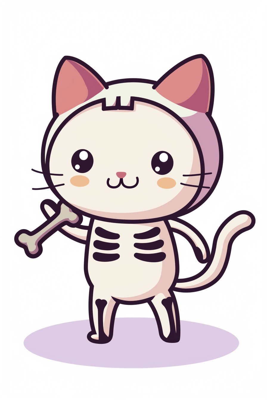 halloween cute animals drawings 2, Kitten's Halloween Skeleton Bones